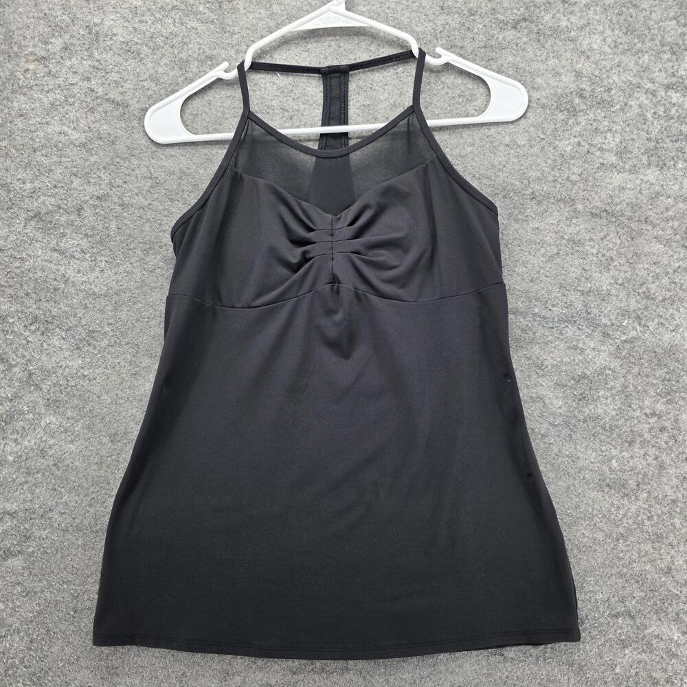 Athletic Tank Top Womens Black Mesh Racerback Ruched Front Yoga Running Workout